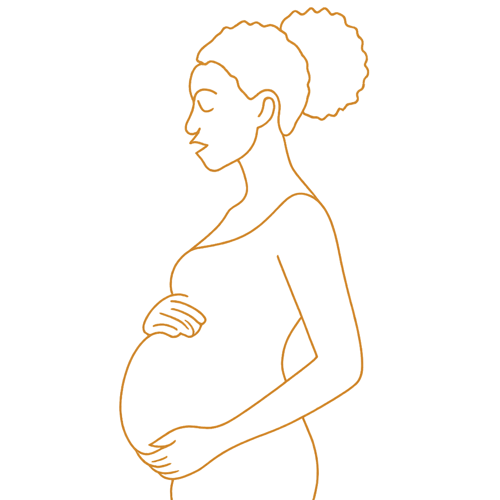 Gold outline of an expecting mother with her hand over her belly